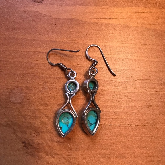 Handcrafted Turquoise and Silver Drop Earrings - Picture 4 of 4
